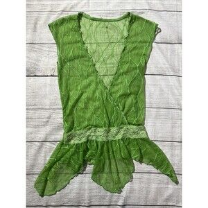 Lime Green Vneck Sheer Fairy Top Asymmetrical Whimsical Elf Forest